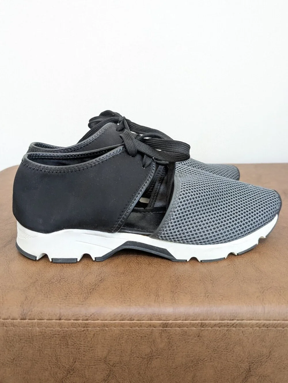 Women's Dual-Tone Silver & Black Mesh Lace Sneakers by All Black